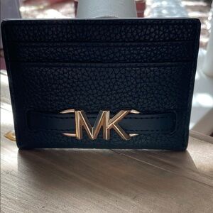 Michael Kors Textured Black Card Holder with Gold Logo
